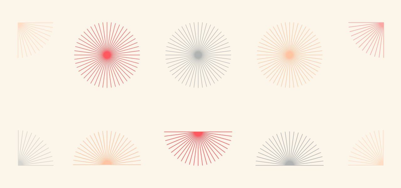 Grafiska mönsterdetaljer från Societéns visuella identitet, inspirerade av strålar och klassisk dekor i moderna färger.